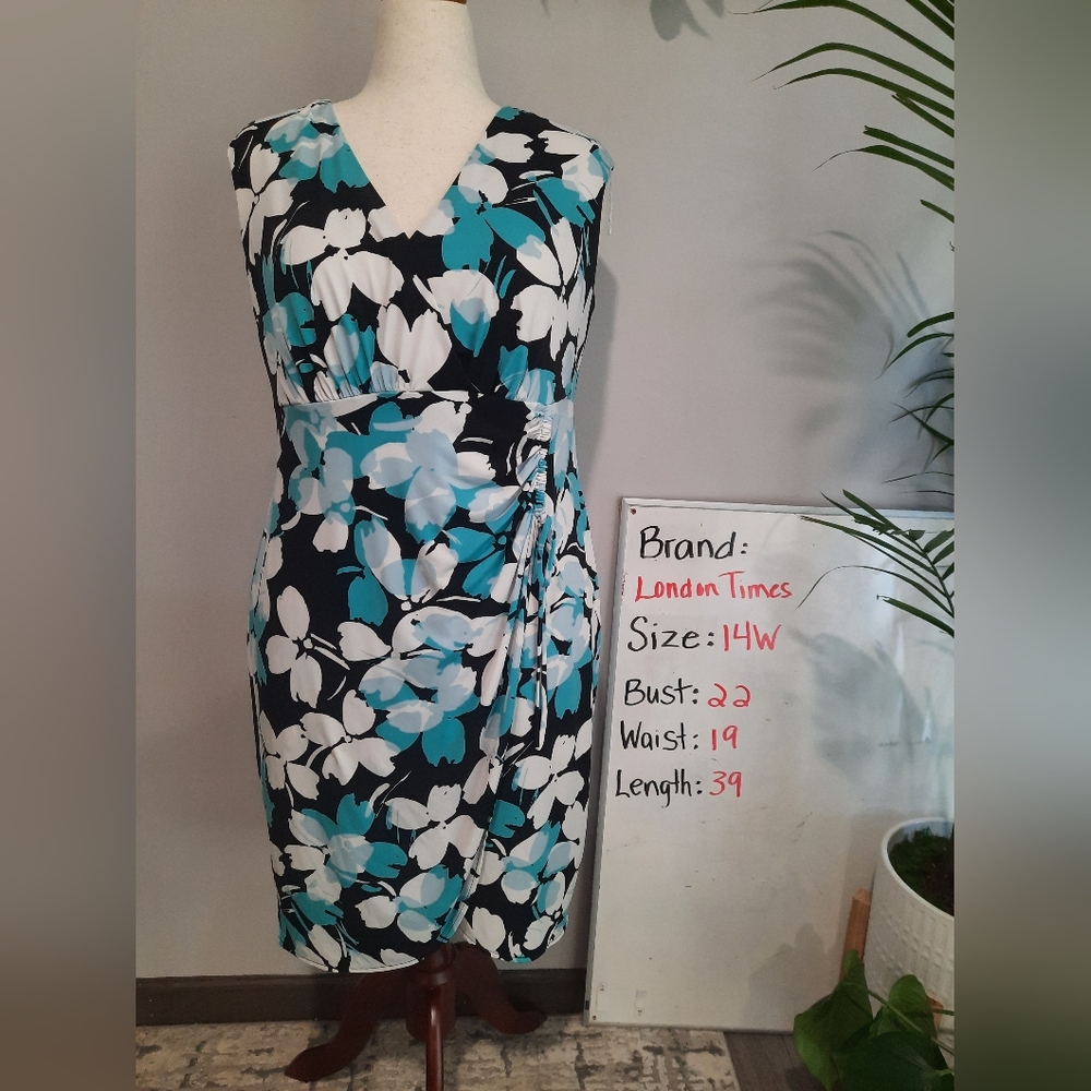 London Times Women's Floral Midi Dress - Black, White, Blue
